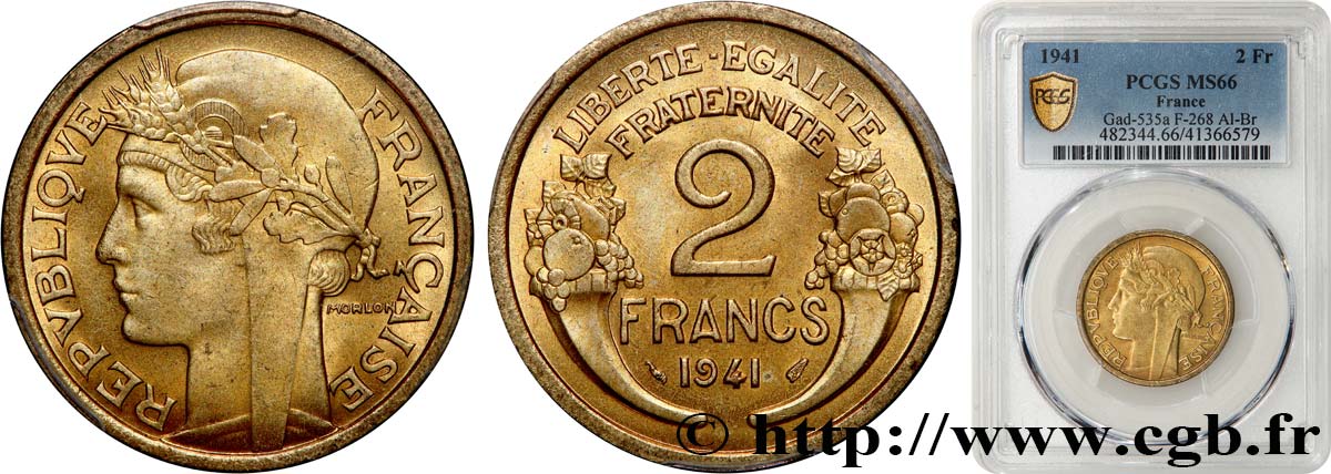 2 francs Morlon 1941  F.268/14 ST66 PCGS