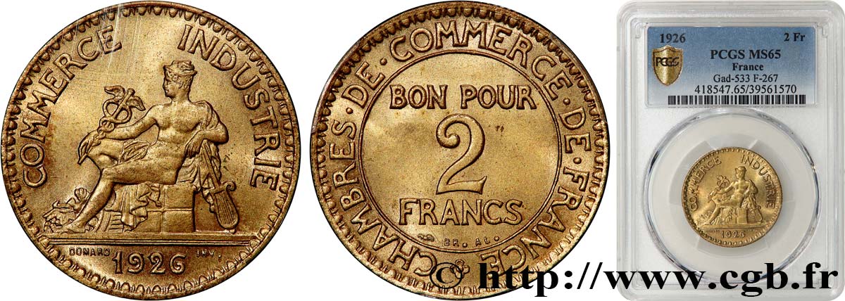 2 francs Chambres de Commerce 1926  F.267/8 FDC65 PCGS