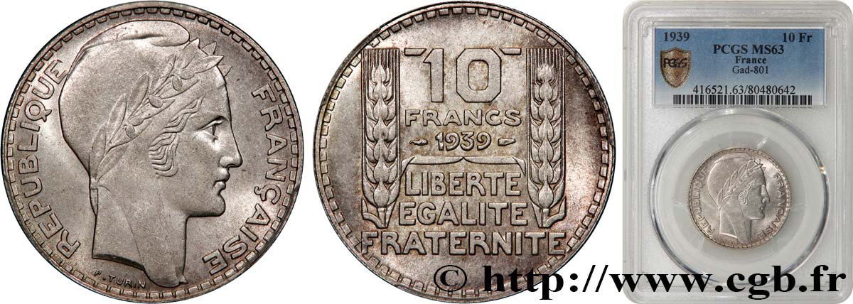 10 francs Turin 1939  F.360/10 SPL63 PCGS