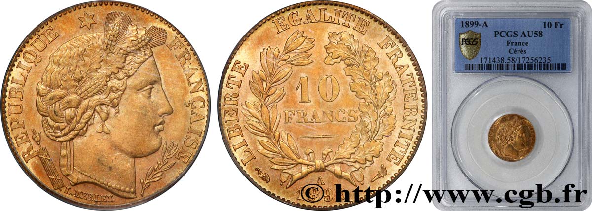 10 francs or Cérès, Troisième République 1899 Paris F.508/5 AU58 PCGS