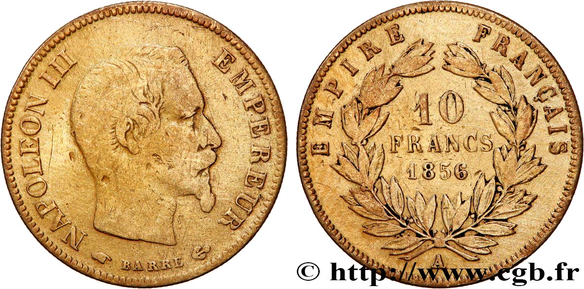 10 francs or Napoléon III, tête nue 1856 Paris F.506/3 F 