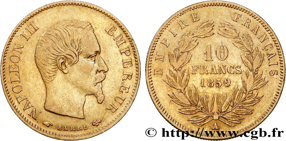 10 francs or Napoléon III, tête nue 1859 Paris F.506/7 MB35 