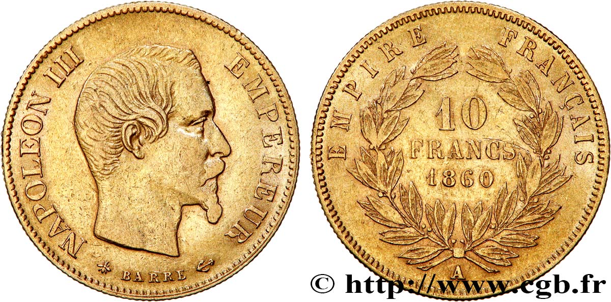10 francs or Napoléon III, tête nue 1860 Paris F.506/10 S35 