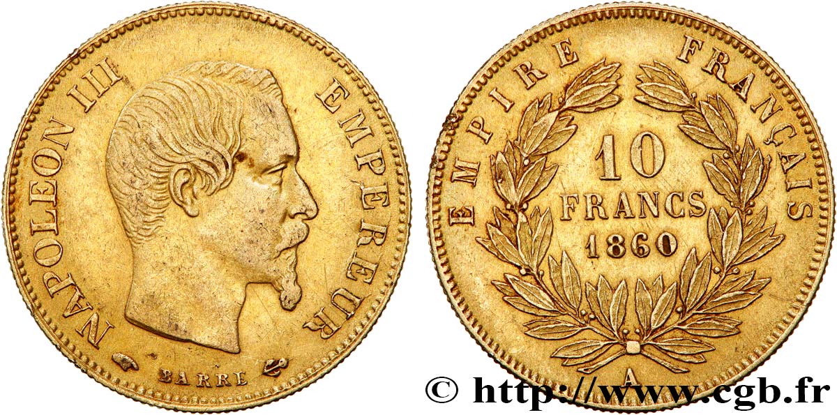 10 francs or Napoléon III, tête nue 1860 Paris F.506/9 XF45 