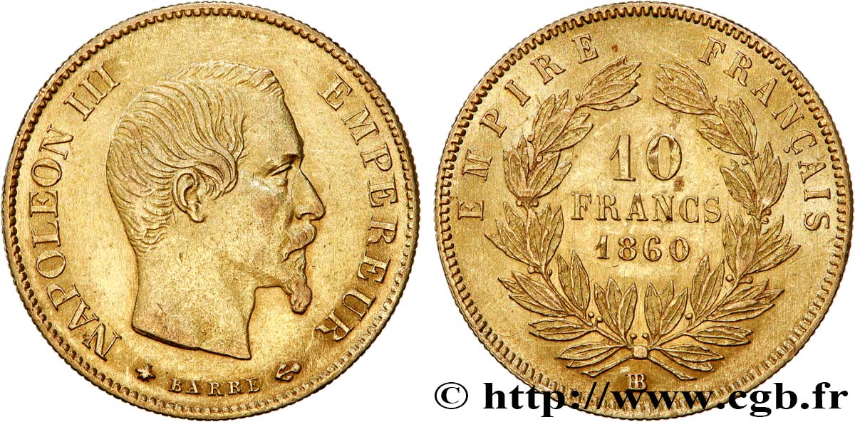 10 francs or Napoléon III, tête nue 1860 Strasbourg F.506/11 SUP55 