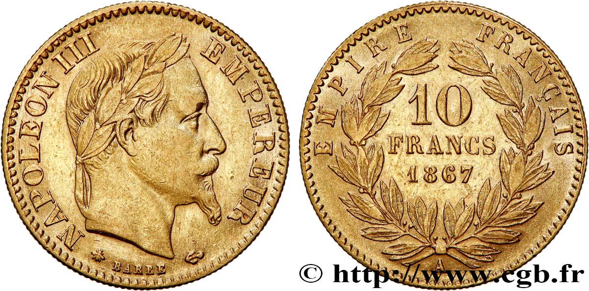 10 francs or Napoléon III, tête laurée 1867 Paris F.507A/15 TTB40 