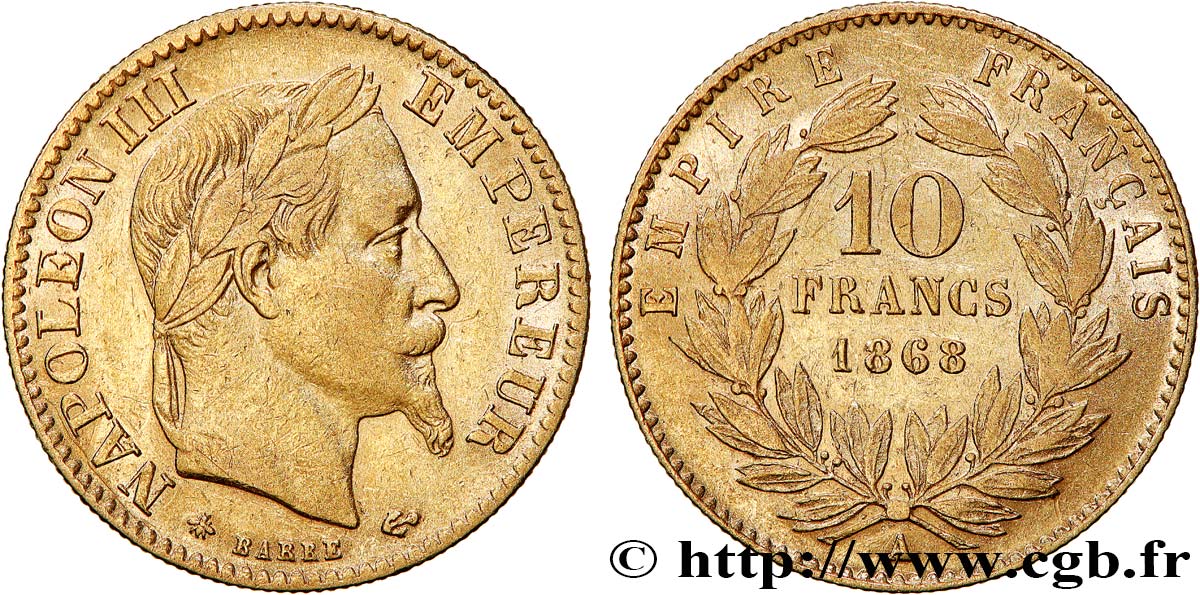 10 francs or Napoléon III, tête laurée 1868 Paris F.507A/17 TTB 