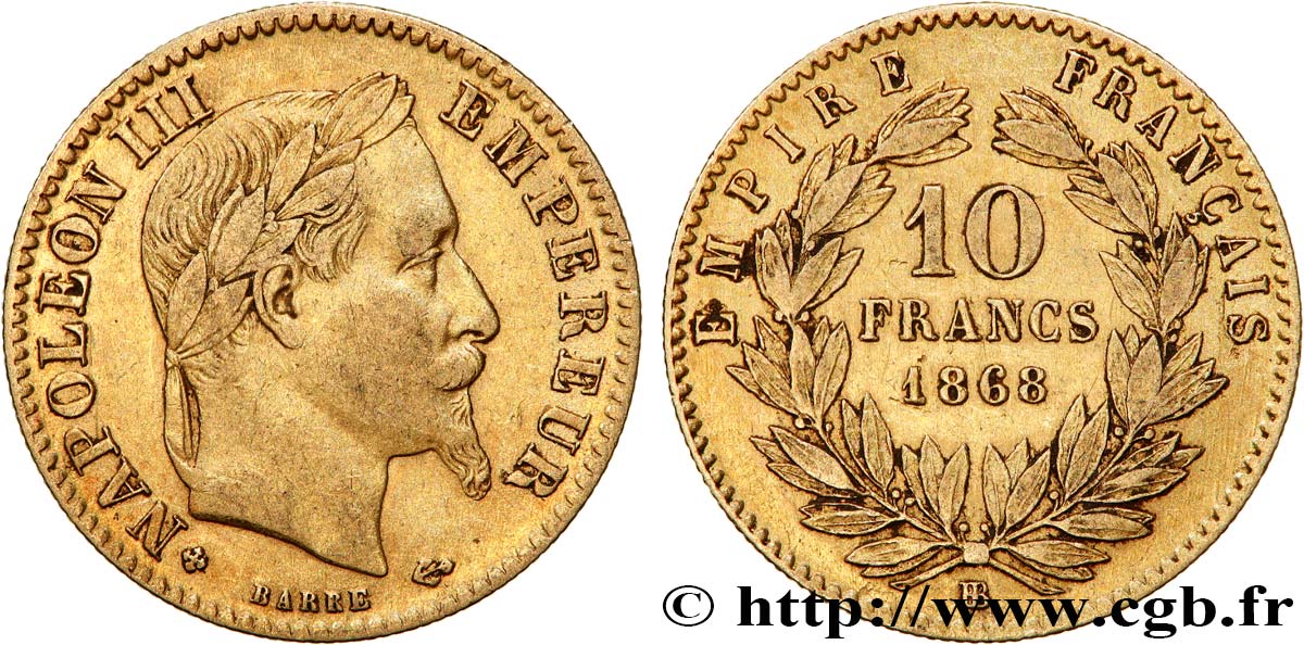 10 francs or Napoléon III, tête laurée 1868 Strasbourg F.507A/18 TTB40 