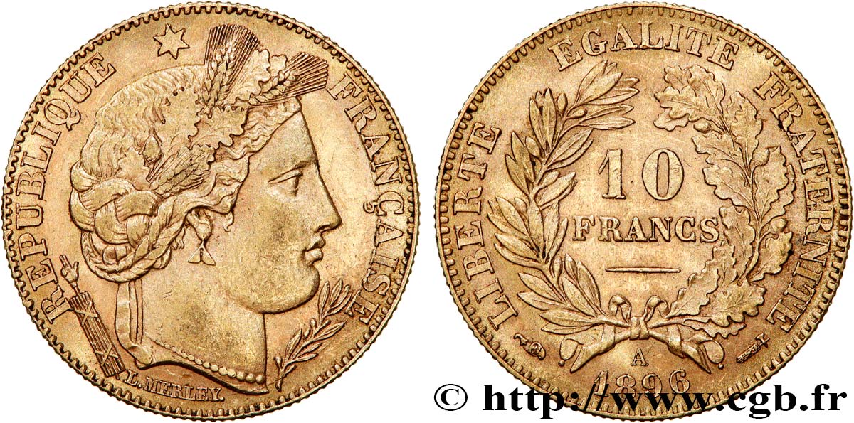 10 francs Cérès, Troisième république 1896 Paris F.508/4 AU55 