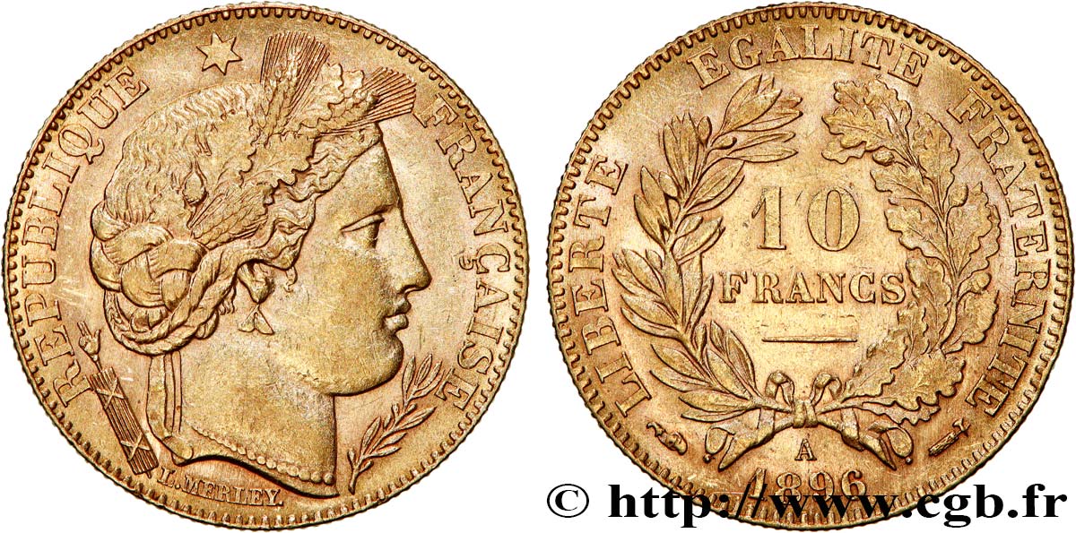 10 francs Cérès, Troisième république 1896 Paris F.508/4 AU55 