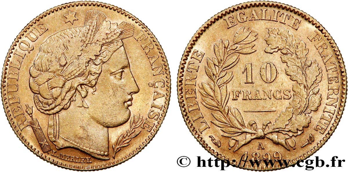 10 francs or Cérès, Troisième République 1899 Paris F.508/5 AU53 