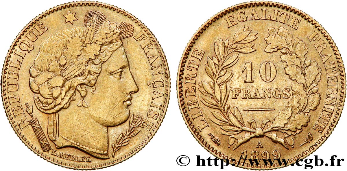 10 francs or Cérès, Troisième République 1899 Paris F.508/5 AU 