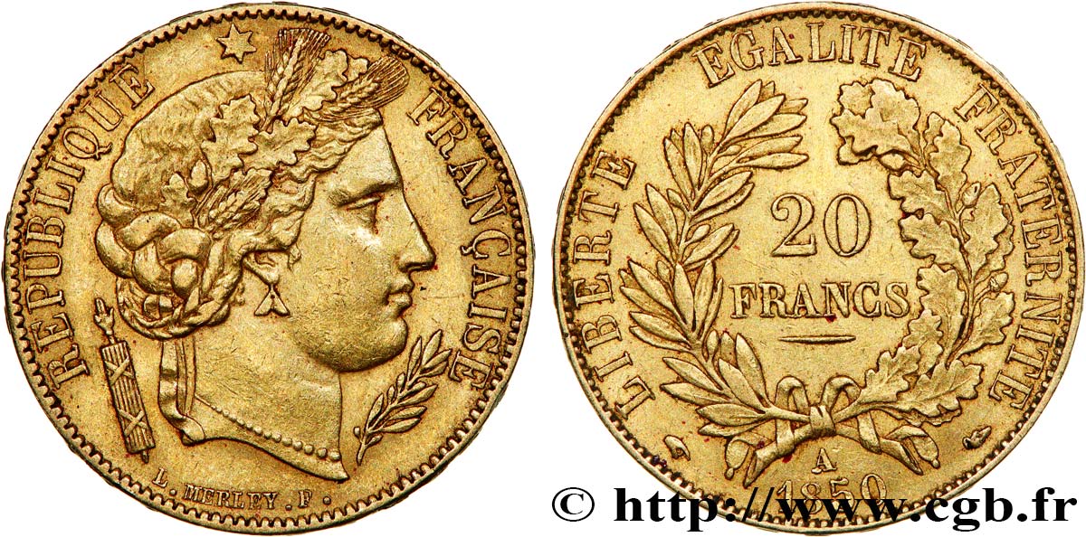 20 francs or Cérès 1850 Paris F.529/3 MBC50 