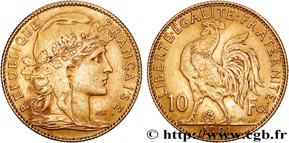 10 francs or Coq 1901 Paris F.509/5 SS 