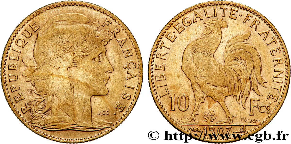 10 francs or Coq 1907 Paris F.509/8 TTB 