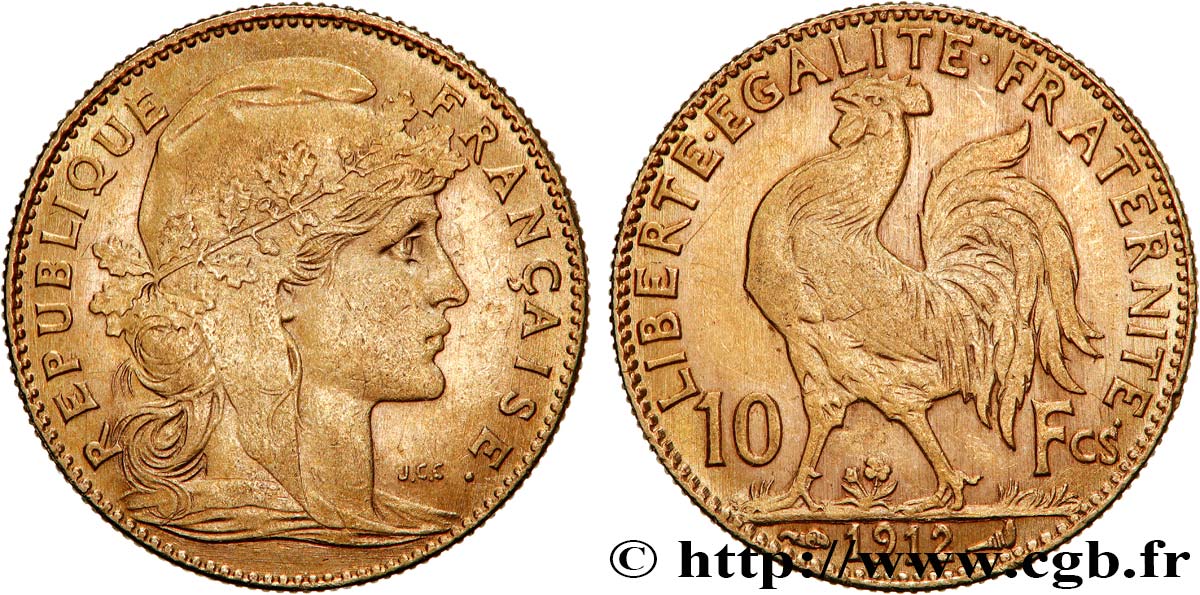 10 francs or Coq 1912 Paris F.509/13 MBC 