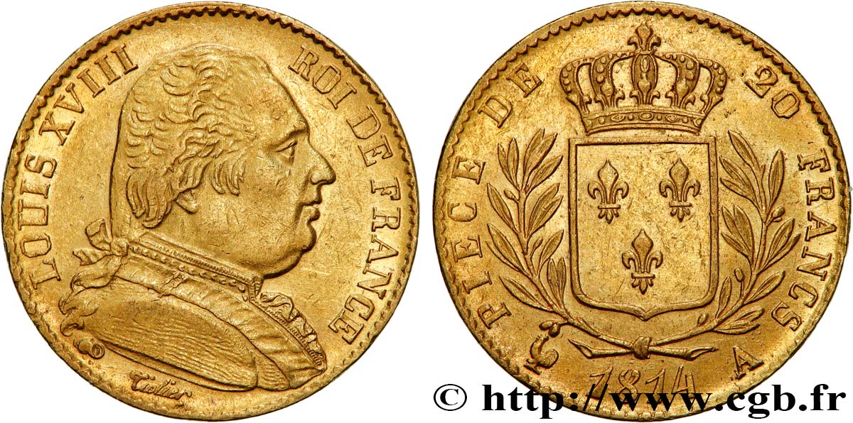 20 francs or Louis XVIII, buste habillé 1814 Paris F.517/2 SPL58 