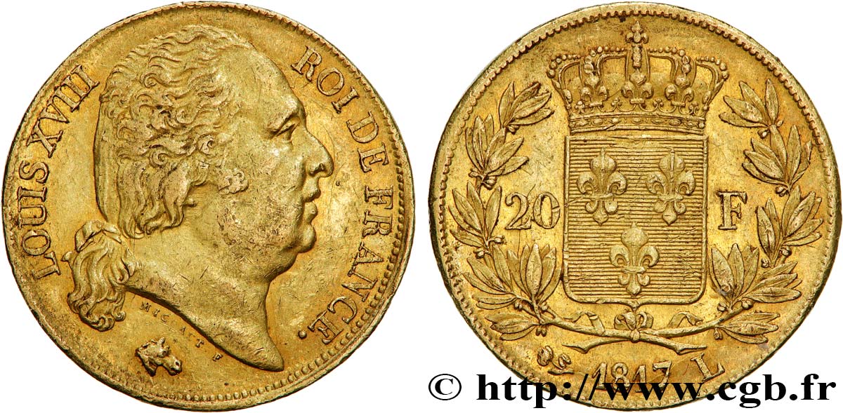 20 francs or Louis XVIII, tête nue 1817 Bayonne F.519/7 TTB53 