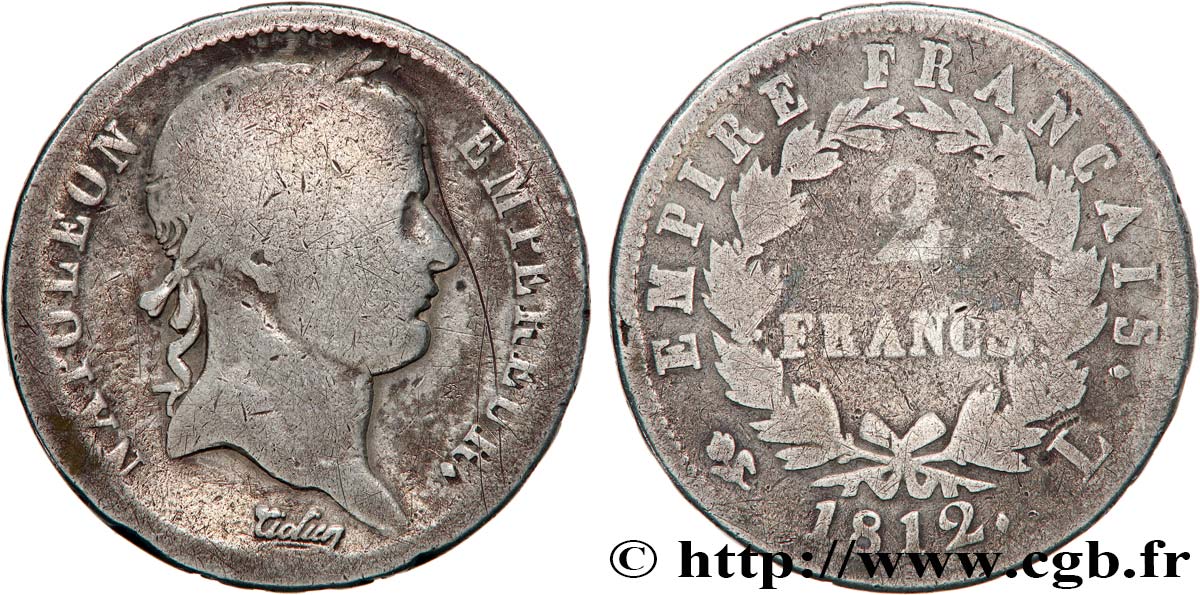 2 francs Napoléon Ier tête laurée, Empire français 1812 Bayonne F.255/45 B 