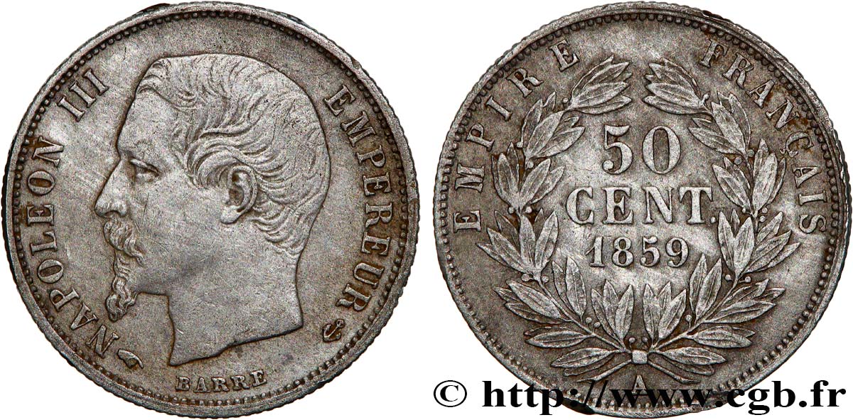 50 centimes Napoléon III, tête nue 1859 Paris F.187/10 TTB 