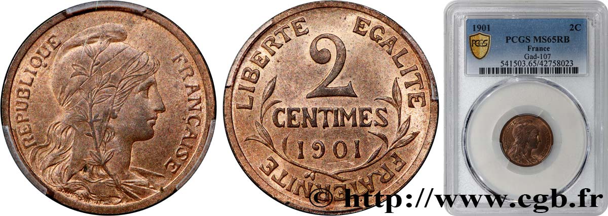 2 centimes Daniel-Dupuis 1901 Paris F.110/6 ST65 PCGS