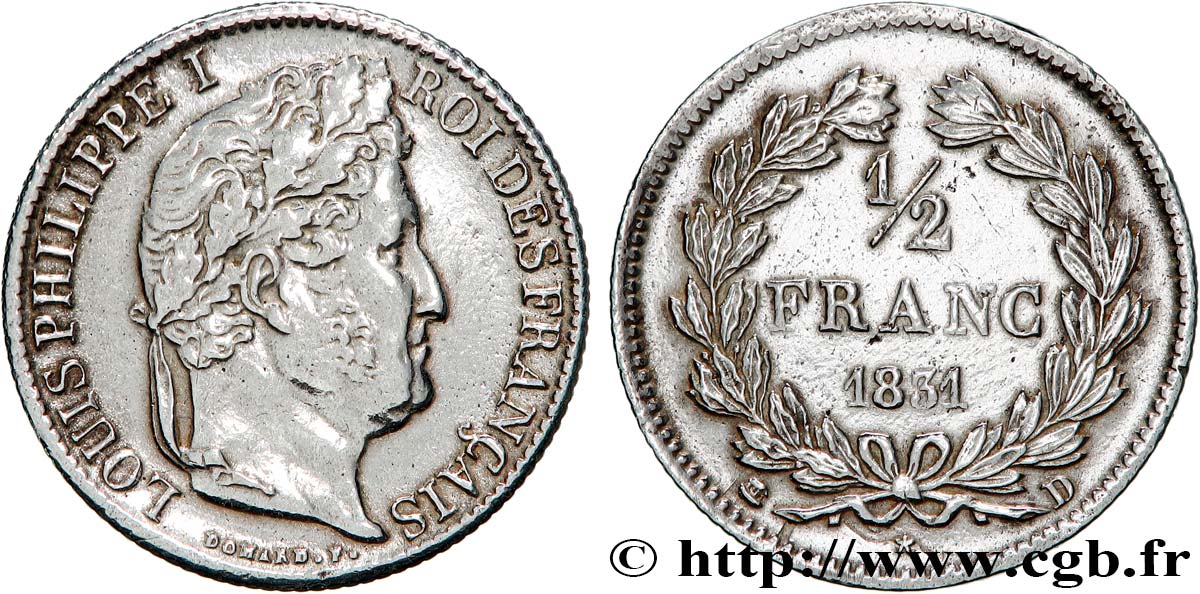 1/2 franc Louis-Philippe 1831 Lyon F.182/4 XF 