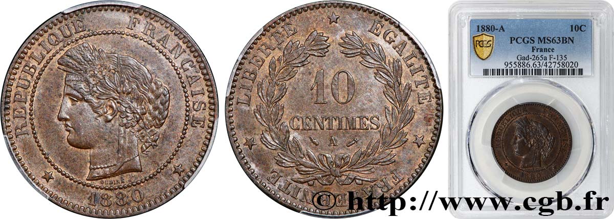 10 centimes Cérès 1880 Paris F.135/24 MS63 PCGS