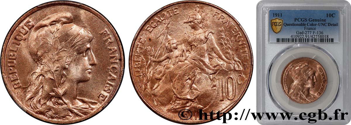 10 centimes Daniel-Dupuis 1911  F.136/20 MS PCGS