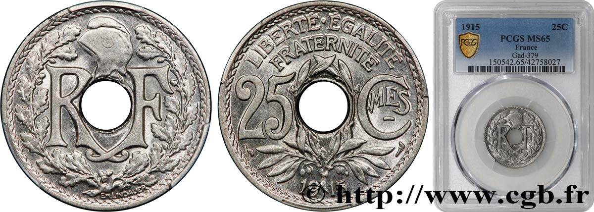 25 centimes Lindauer, Cmes souligné 1915  F.170/3 FDC65 PCGS