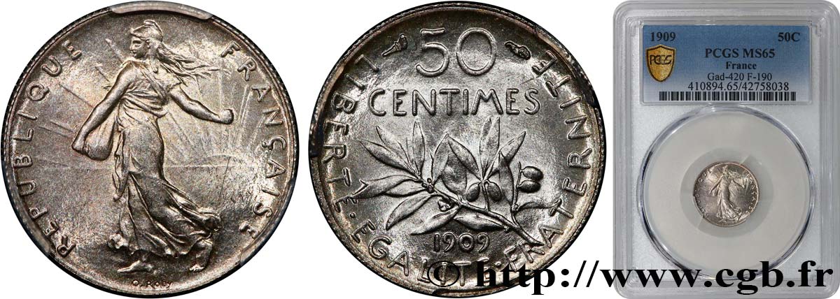 50 centimes Semeuse 1909  F.190/16 MS65 PCGS