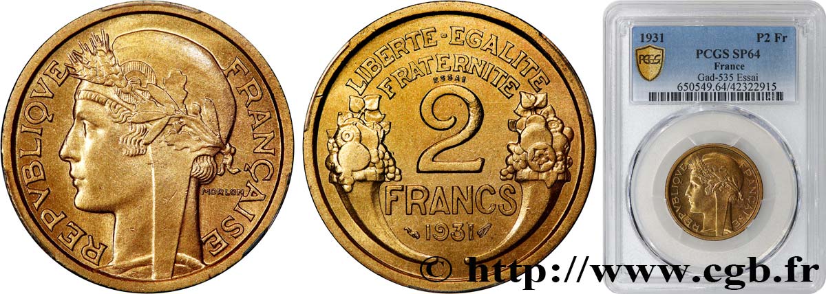 Essai de 2 francs Morlon 1931  F.268/1 fST64 PCGS