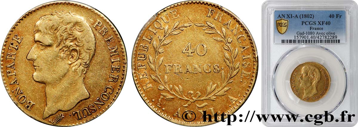 40 francs or Bonaparte Premier Consul 1803 Paris F.536/2 XF40 PCGS