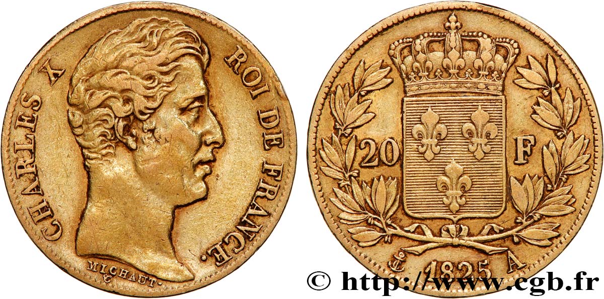 20 francs or Charles X 1825 Paris F.520/1 XF 