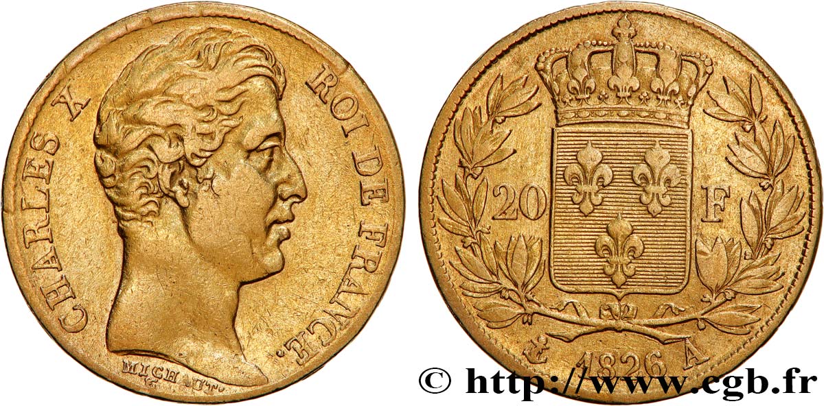 20 francs or Charles X 1826 Paris F.520/3 VF 