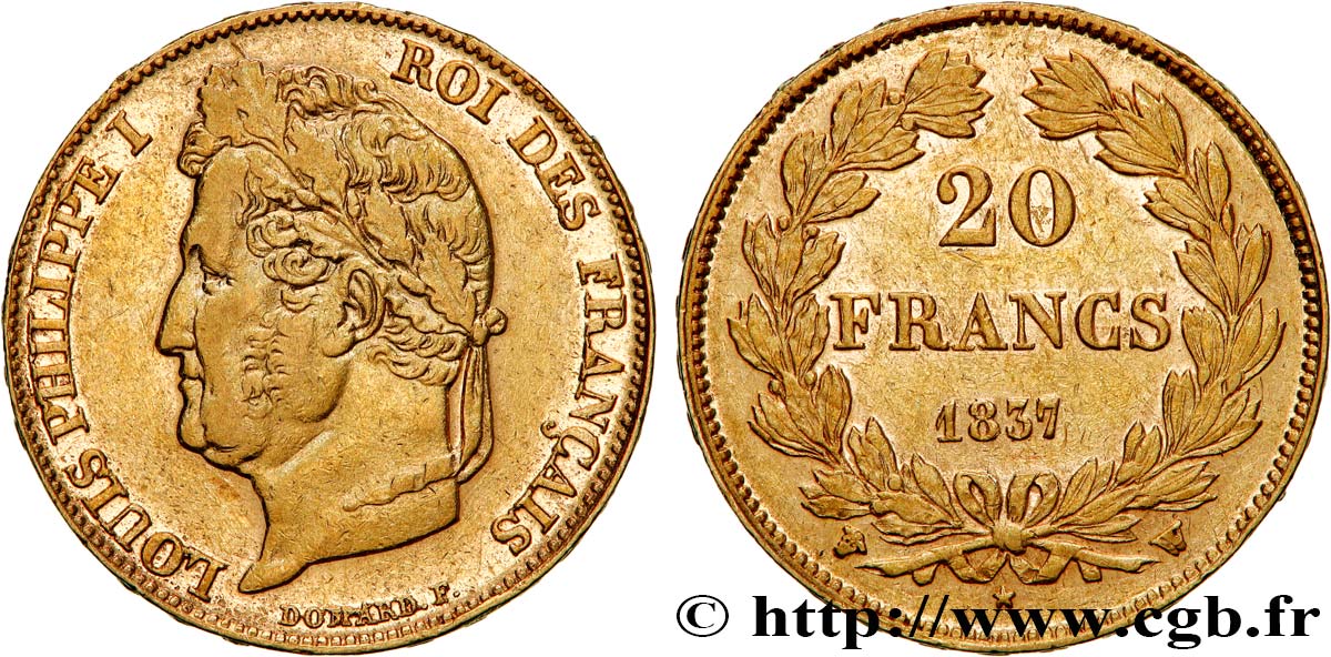 20 francs or Louis-Philippe, Domard 1837 Lille F.527/17 TTB+ 