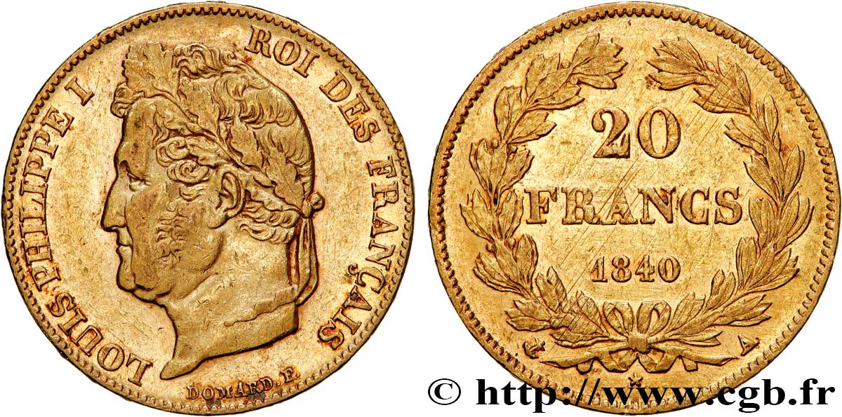 20 francs or Louis-Philippe, Domard 1840 Paris F.527/22 XF 