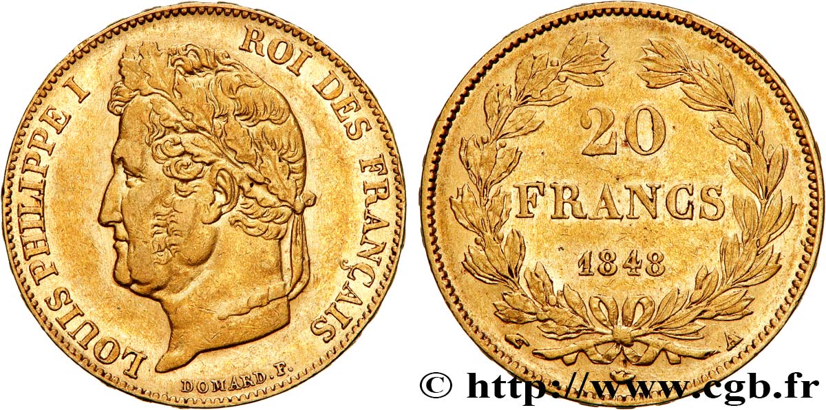 20 francs or Louis-Philippe, Domard 1848 Paris F.527/38 BB50 