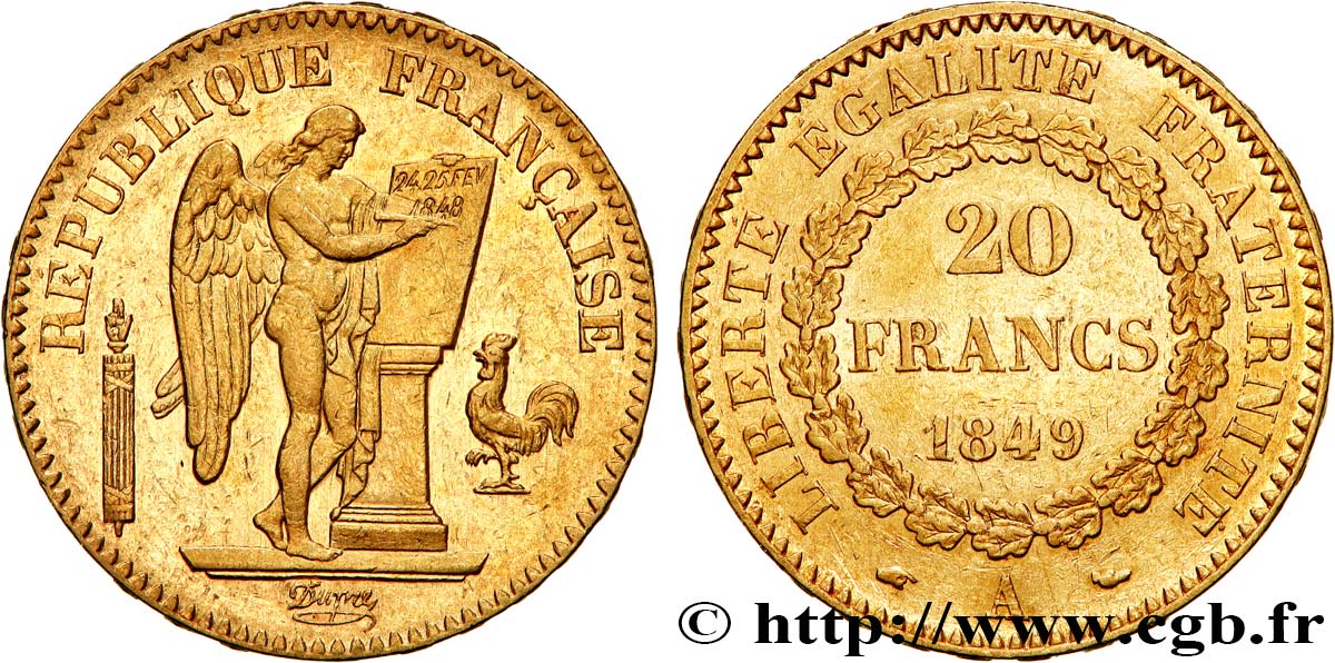 20 francs or Génie, IIe République 1849 Paris F.528/2 SS50 