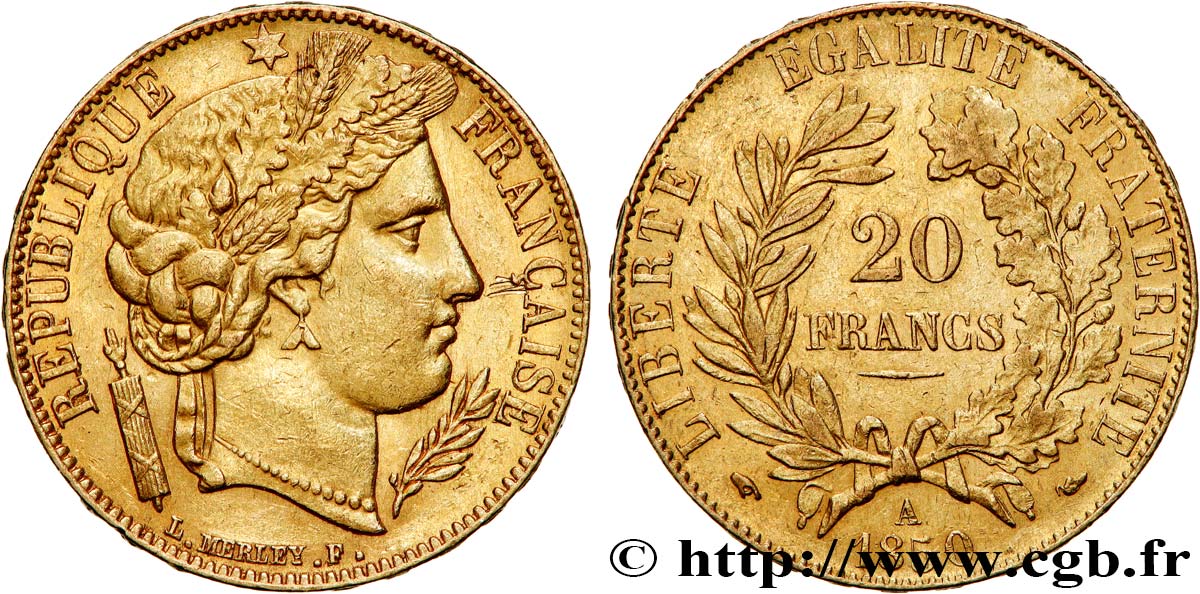 20 francs or Cérès 1850 Paris F.529/3 AU 