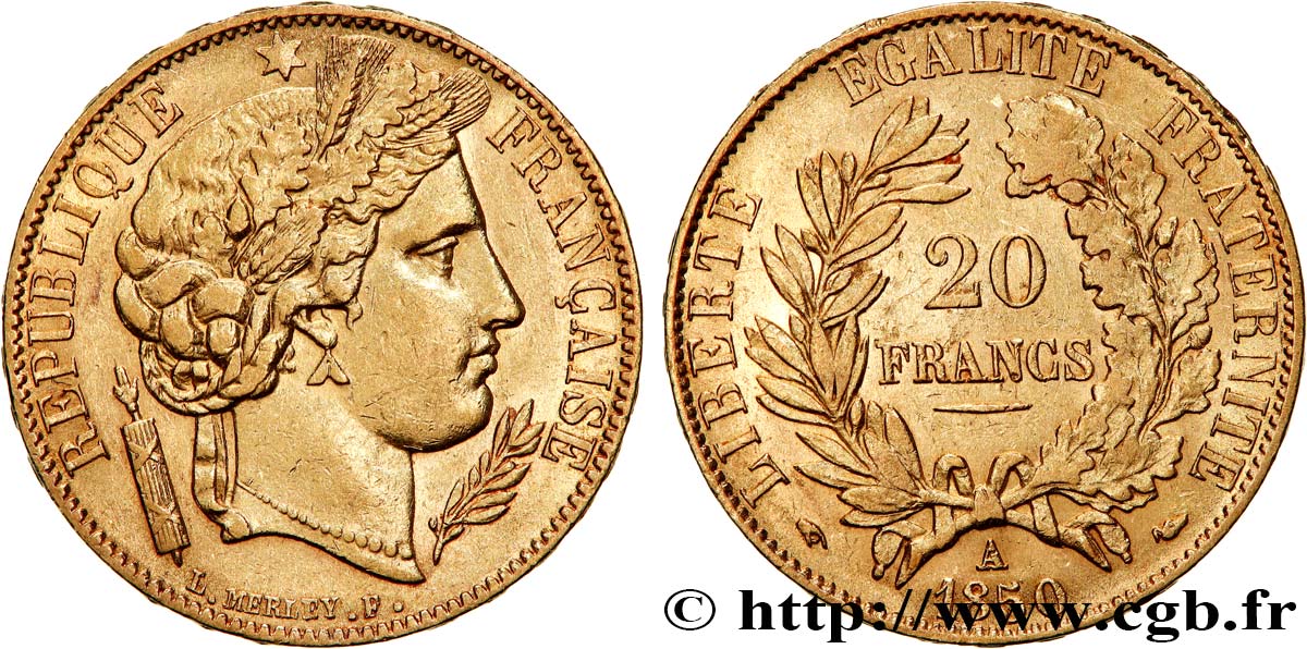 20 francs or Cérès 1850 Paris F.529/3 q.SPL 