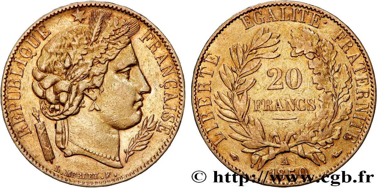 20 francs or Cérès 1850 Paris F.529/3 SS45 