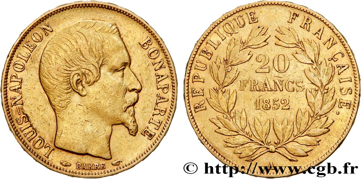 20 francs or Louis-Napoléon 1852 Paris F.530/1 XF 