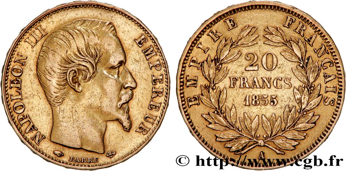 20 francs or Napoléon III, tête nue 1855 Paris F.531/4 BB 