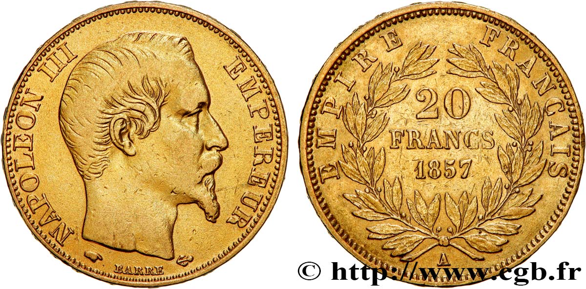 20 francs or Napoléon III, tête nue 1857 Paris F.531/12 VF 