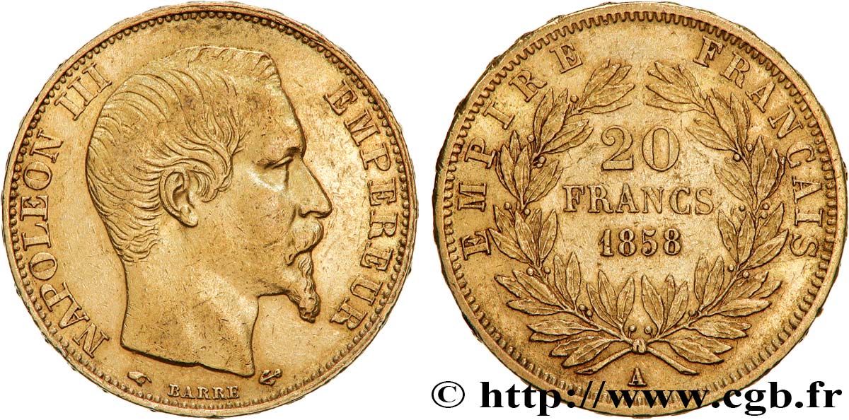 20 francs or Napoléon III, tête nue 1858 Paris F.531/13 TTB45 