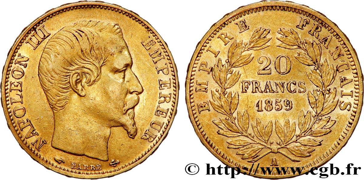 20 francs or Napoléon III, tête nue 1859 Paris F.531/15 SS 