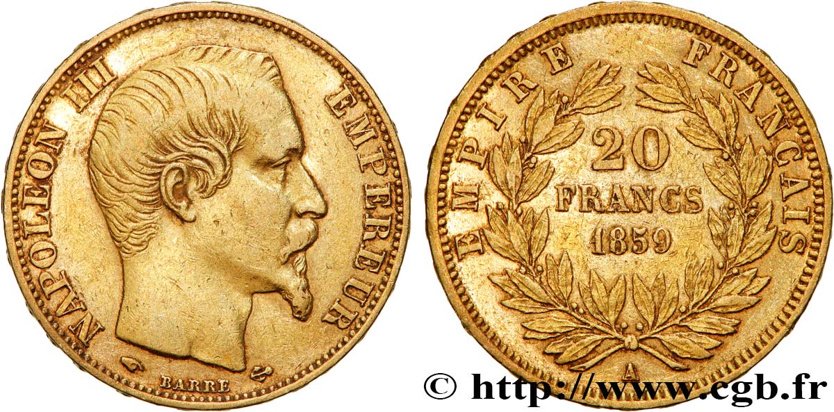 20 francs or Napoléon III, tête nue 1859 Paris F.531/15 TTB40 