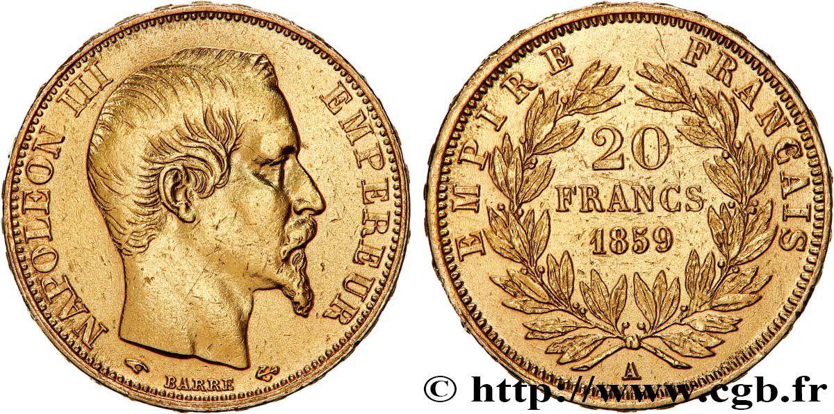 20 francs or Napoléon III, tête nue 1859 Paris F.531/15 XF 