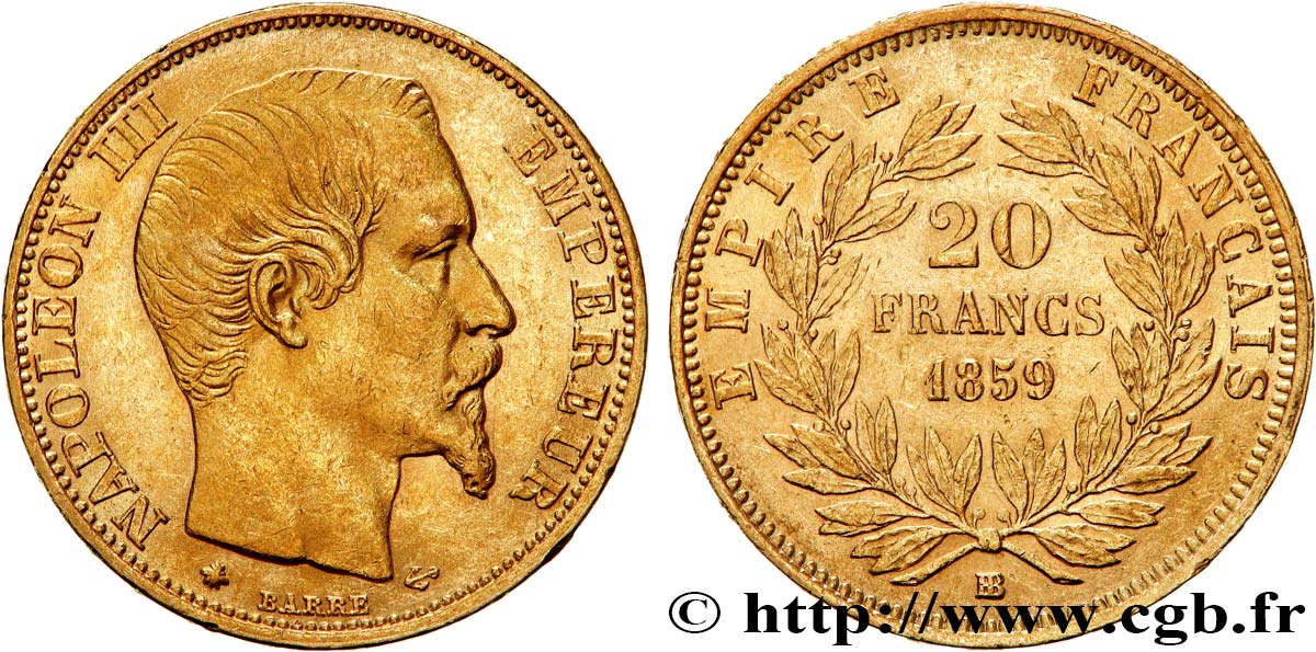 20 francs or Napoléon III, tête nue 1859 Strasbourg F.531/16 AU53 