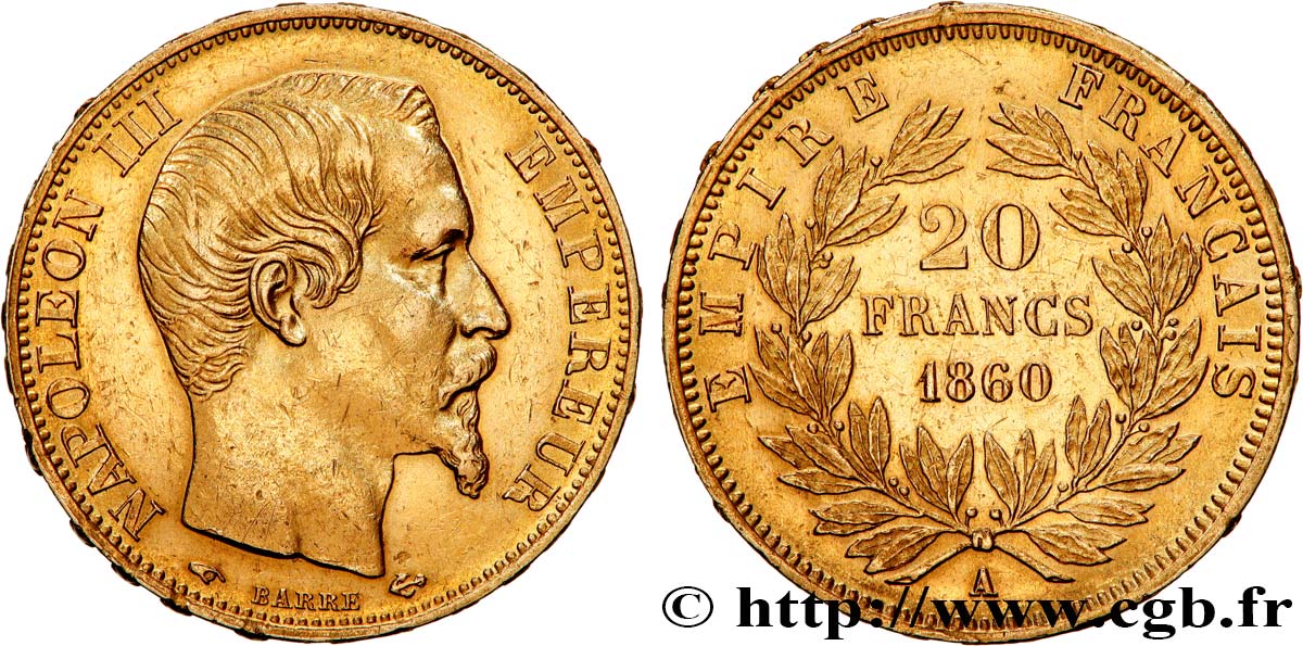 20 francs or Napoléon III, tête nue 1860 Paris F.531/18 TTB+ 